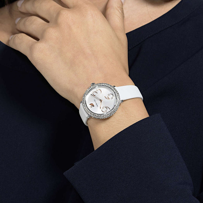 Shop Swarovski Crystal Frost Silver Dial White Leather Strap Watch for Women - 5484070 in USA