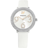 Shop Swarovski Crystal Frost Silver Dial White Leather Strap Watch for Women - 5484070 in USA