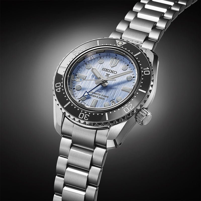 Shop Seiko Prospex Limited Edition Automatic GMT Glacier Blue Dial Silver Steel Strap Watch For Men - SPB385J1 in USA