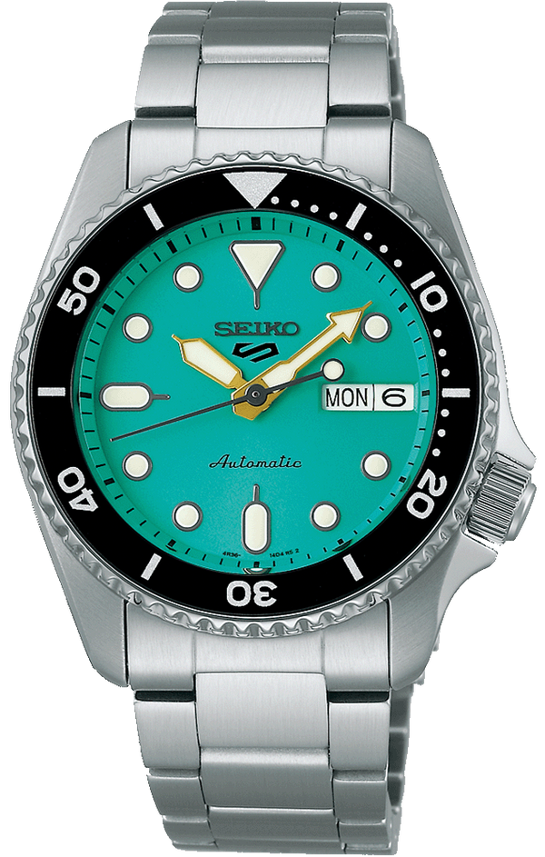 Shop Seiko 5 Sports SKX Midi Automatic Teal Dial Silver Steel Strap Watch For Men - SRPK33K1 in USA