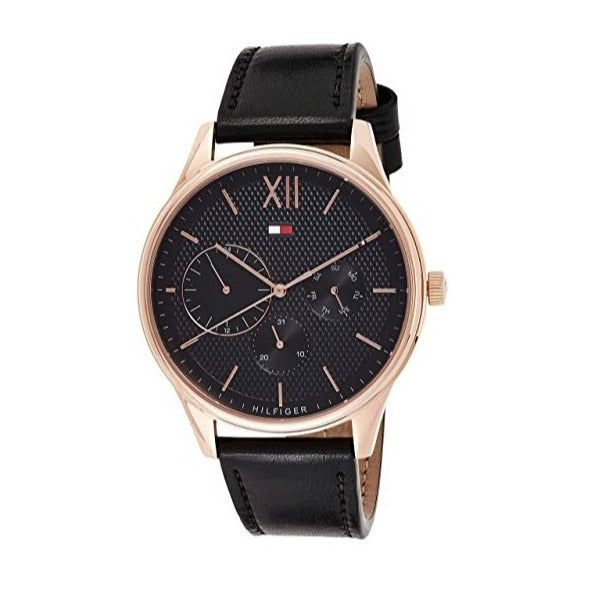 Shop Tommy Hilfiger Damon Quartz Black Dial Black Leather Strap Watch for Men - 1791419 in USA