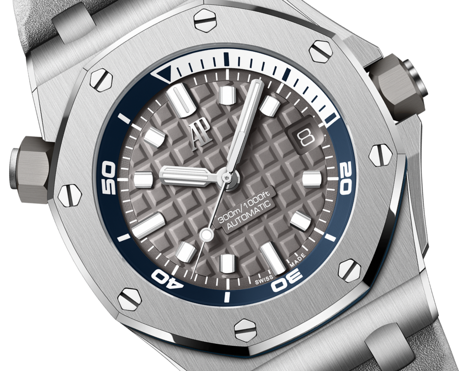 Audemars Piguet Royal Oak Offshore Diver Grey Dial Grey Rubber Strap Watch for Men - 15720ST.OO.A009CA.01