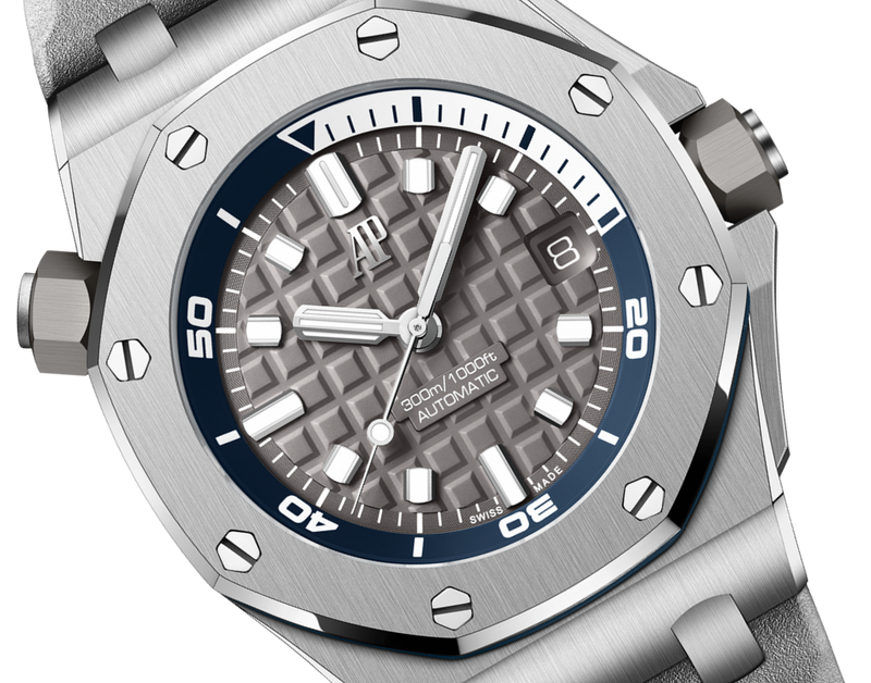 Audemars Piguet Royal Oak Offshore Diver Grey Dial Grey Rubber Strap Watch for Men - 15720ST.OO.A009CA.01