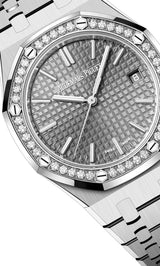 Audemars Piguet Royal Oak 50th Anniversary Diamonds Grey Dial Silver Steel Strap Watch for Men - 15551ST.ZZ.1356ST.03