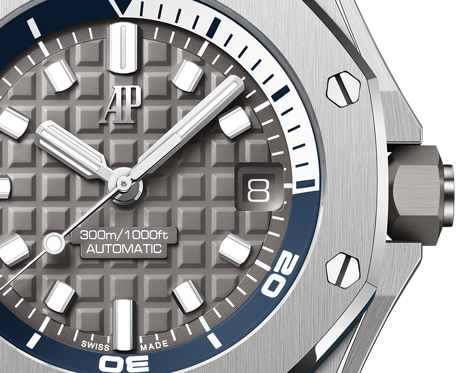 Audemars Piguet Royal Oak Offshore Diver Grey Dial Grey Rubber Strap Watch for Men - 15720ST.OO.A009CA.01