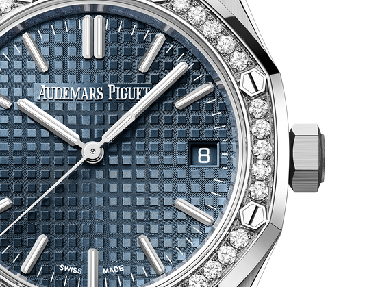Audemars Piguet Royal Oak Diamonds Light Blue Dial Silver Steel Strap Watch for Women - 15551ST.ZZ.1356ST.04