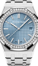 Audemars Piguet Royal Oak 50th Anniversary Diamond Ice Blue Dial Silver Steel Strap Watch for Men - 15551ST.ZZ.1356ST.01