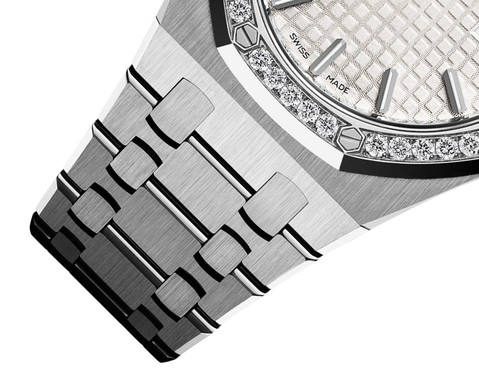 Audemars Piguet Royal Oak Quartz Diamonds White Dial Silver Steel Strap Watch for Women - 67651ST.ZZ.1261ST.01
