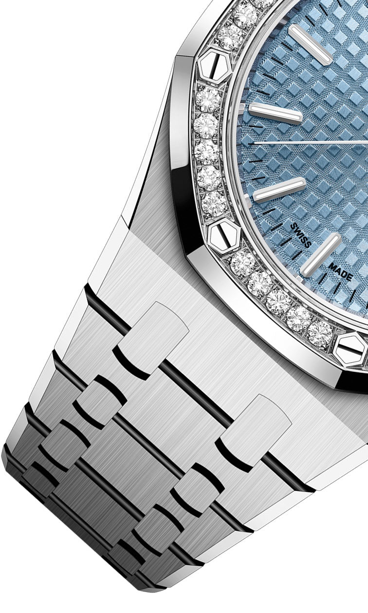 Audemars Piguet Royal Oak 50th Anniversary Diamond Ice Blue Dial Silver Steel Strap Watch for Men - 15551ST.ZZ.1356ST.01
