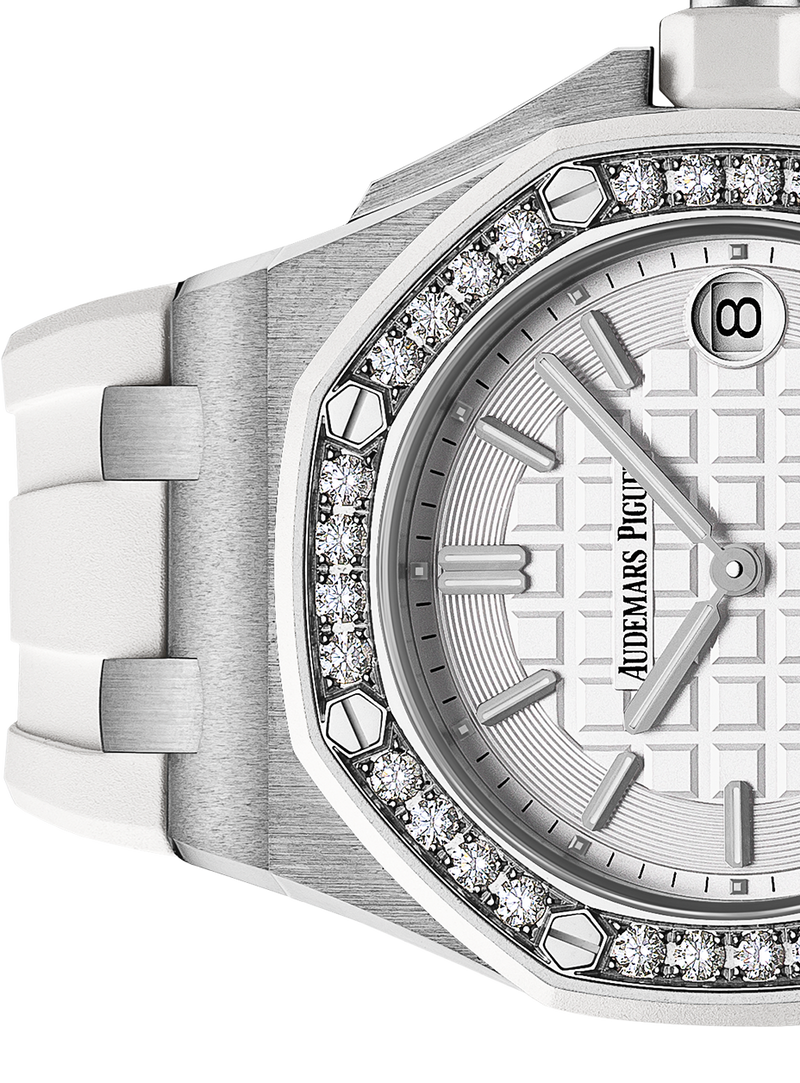 Audemars Piguet Royal Oak Offshore Quartz Diamonds White Dial White Rubber Strap Watch for Women - 67540SK.ZZ.A010CA.01
