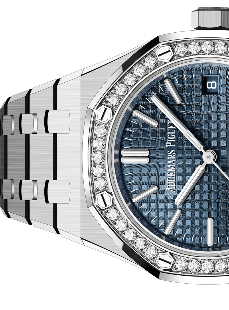 Audemars Piguet Royal Oak 50th Anniversary Diamond Ice Blue Dial Silver Steel Strap Watch for Men - 15551ST.ZZ.1356ST.01