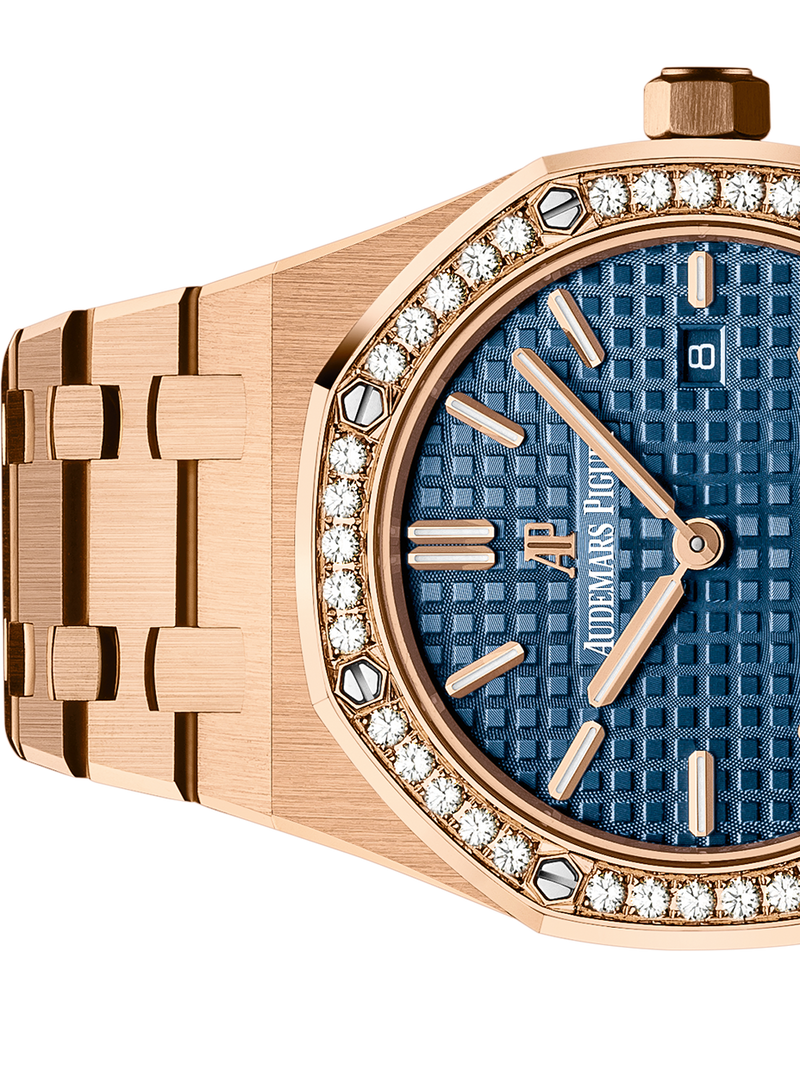 Audemars Piguet Royal Oak Quartz Diamonds Blue Dial Rose Gold Steel Strap Watch for Women - 67651OR.ZZ.1261OR.02
