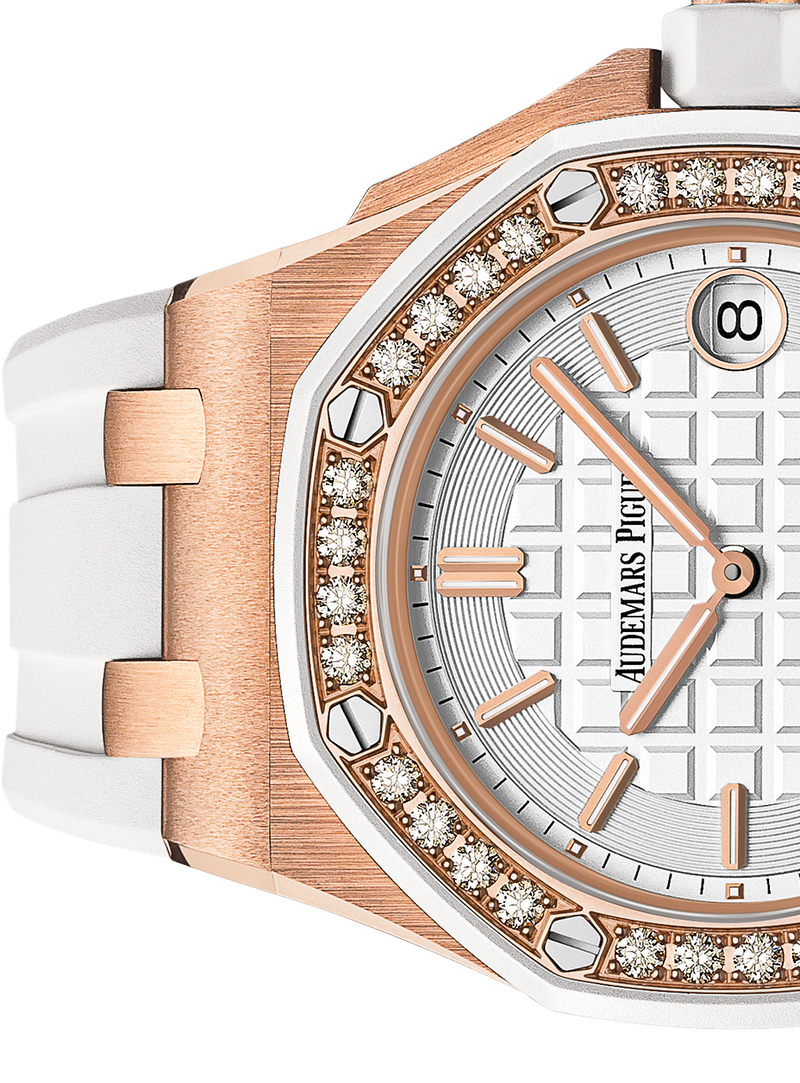 Audemars Piguet Royal Oak Offshore Diamonds White Dial White Rubber Strap Watch for Women - 67540OK.ZZ.D010CA.01