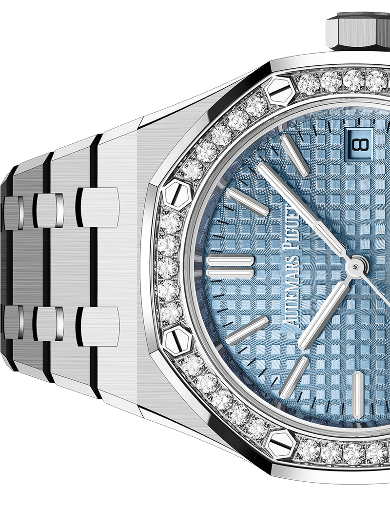 Audemars Piguet Royal Oak 50th Anniversary Diamond Ice Blue Dial Silver Steel Strap Watch for Men - 15551ST.ZZ.1356ST.01