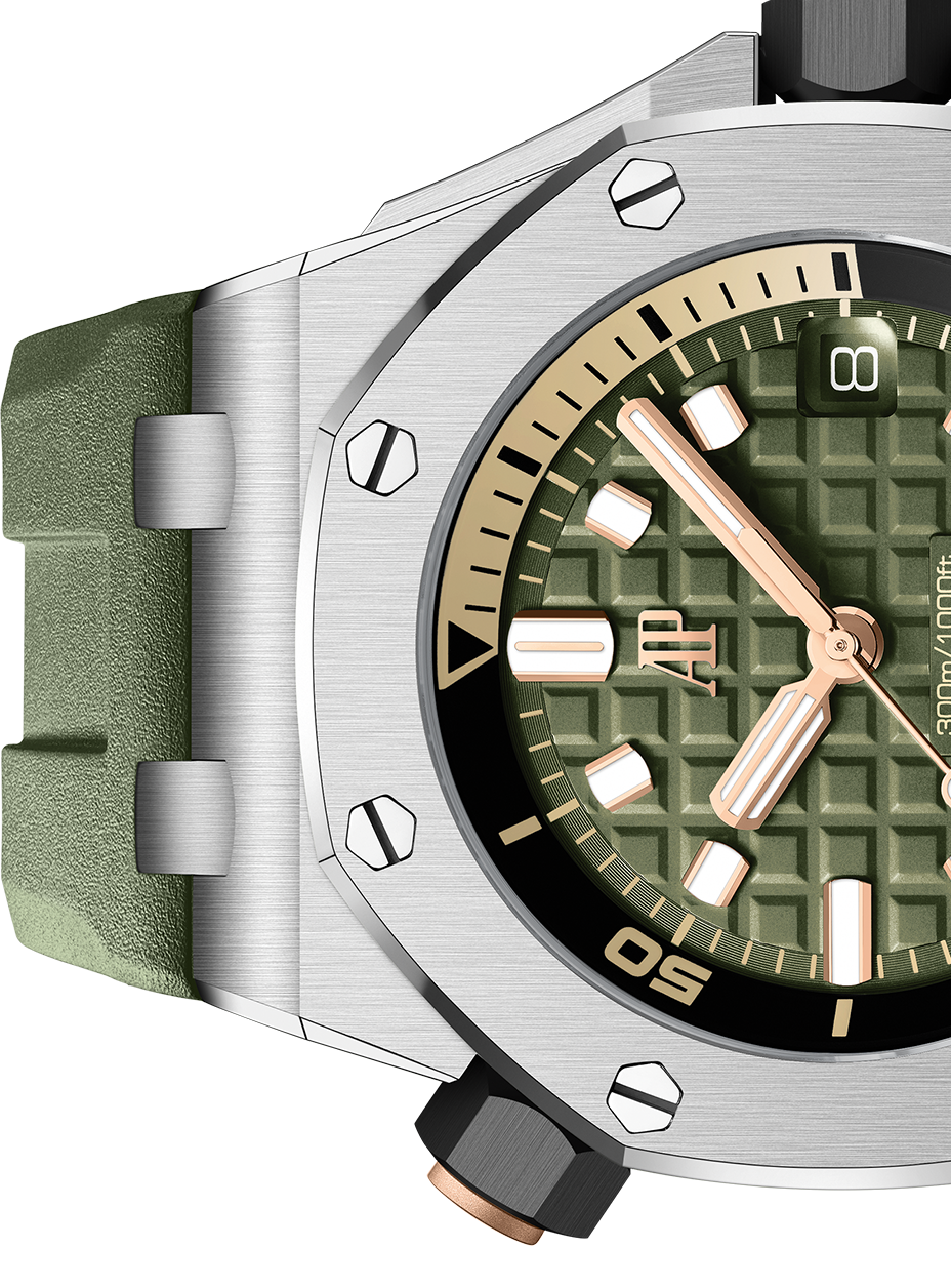 Audemars Piguet Royal Oak Offshore Diver Green Dial Green Rubber Strap Watch for Men - 15720ST.OO.A052CA.01