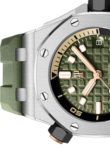 Audemars Piguet Royal Oak Offshore Diver Green Dial Green Rubber Strap Watch for Men - 15720ST.OO.A052CA.01