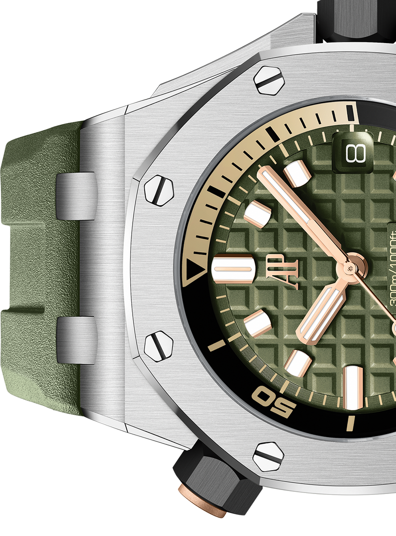 Audemars Piguet Royal Oak Offshore Diver Green Dial Green Rubber Strap Watch for Men - 15720ST.OO.A052CA.01