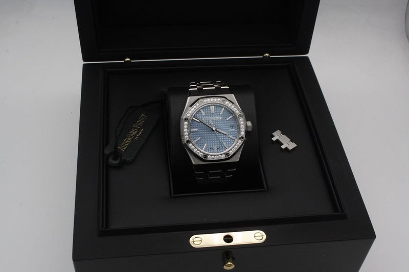 Audemars Piguet Royal Oak Diamonds Light Blue Dial Silver Steel Strap Watch for Women - 15551ST.ZZ.1356ST.04