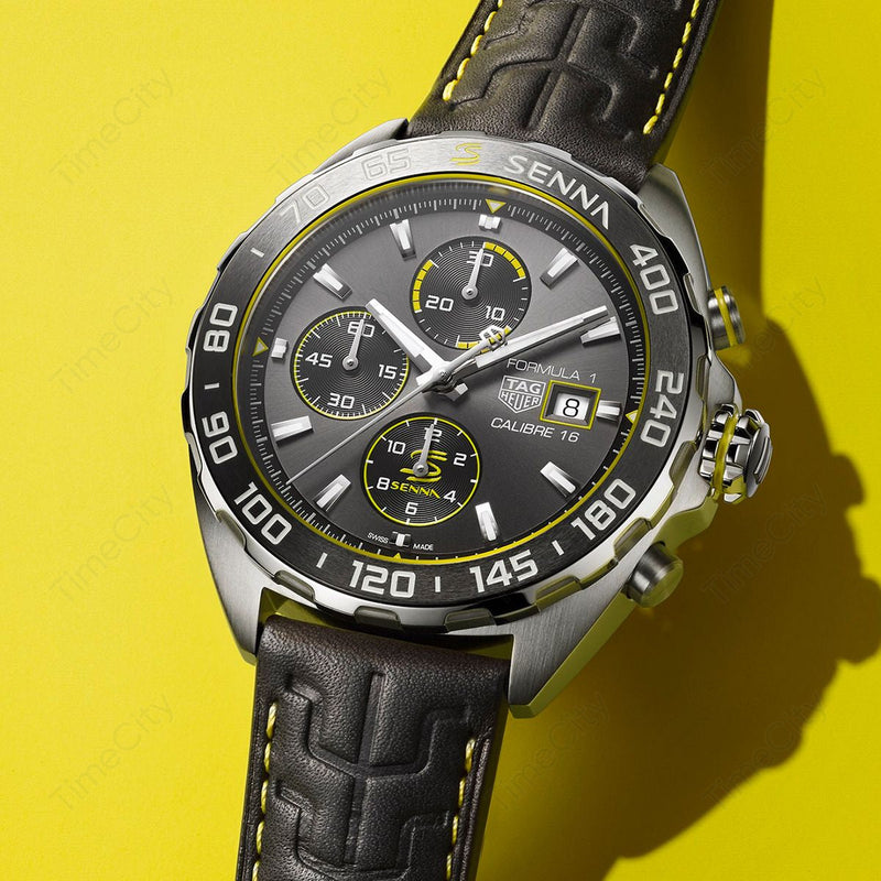 Tag Heuer Formula 1 Chronograph Senna Black Dial Black Leather Strap Watch for Men - CAZ101AJ.FC6487