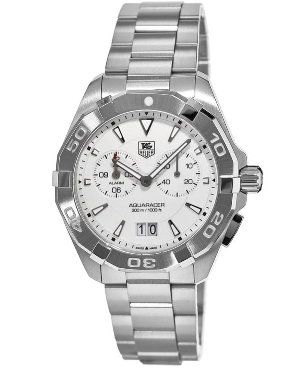 Shop Tag Heuer Aquaracer Chronograph White Dial Silver Steel Strap Watch for Men - WAY111Y.BA0928 in USA