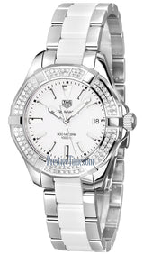 Shop Tag Heuer Aquaracer Diamonds White Dial Two Tone Steel Strap Watch for Women - WAY131F.BA0914 in USA