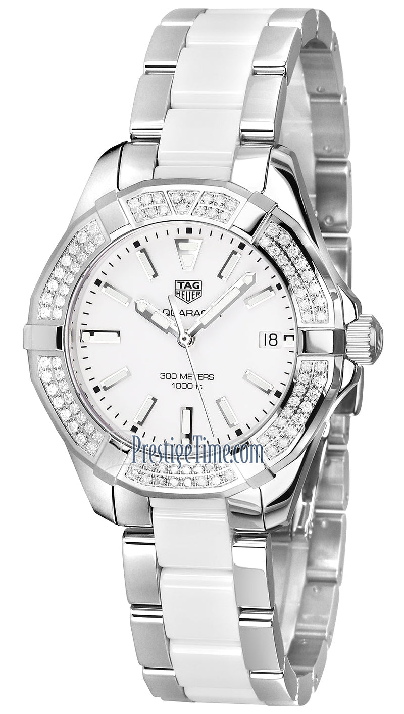 Shop Tag Heuer Aquaracer Diamonds White Dial Two Tone Steel Strap Watch for Women - WAY131F.BA0914 in USA
