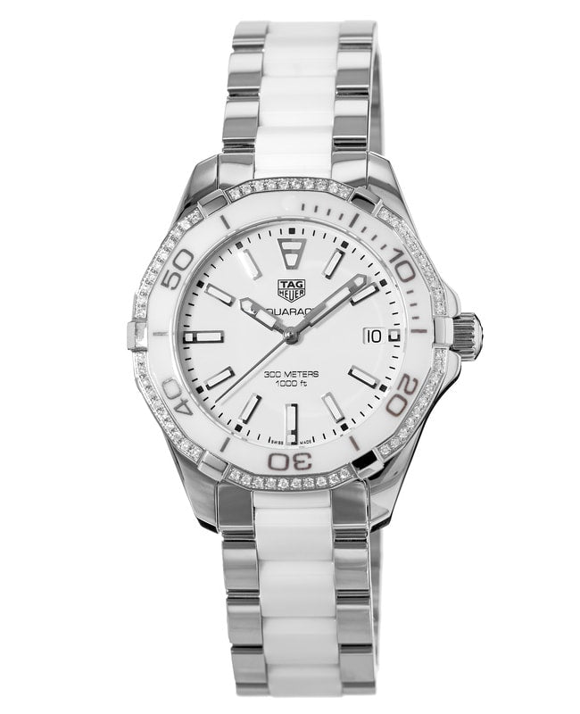 Shop Tag Heuer Aquaracer Diamonds White Dial Two Tone Steel Strap Watch for Women - WAY131H.BA0914 in USA