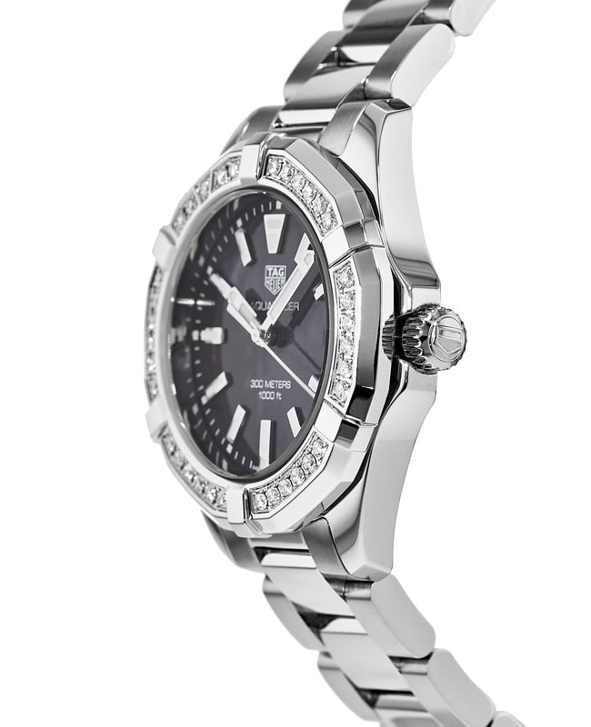 Shop Tag Heuer Aquaracer Quartz Diamonds Black Dial Silver Steel Strap Watch for Women - WAY131P.BA0748 in USA