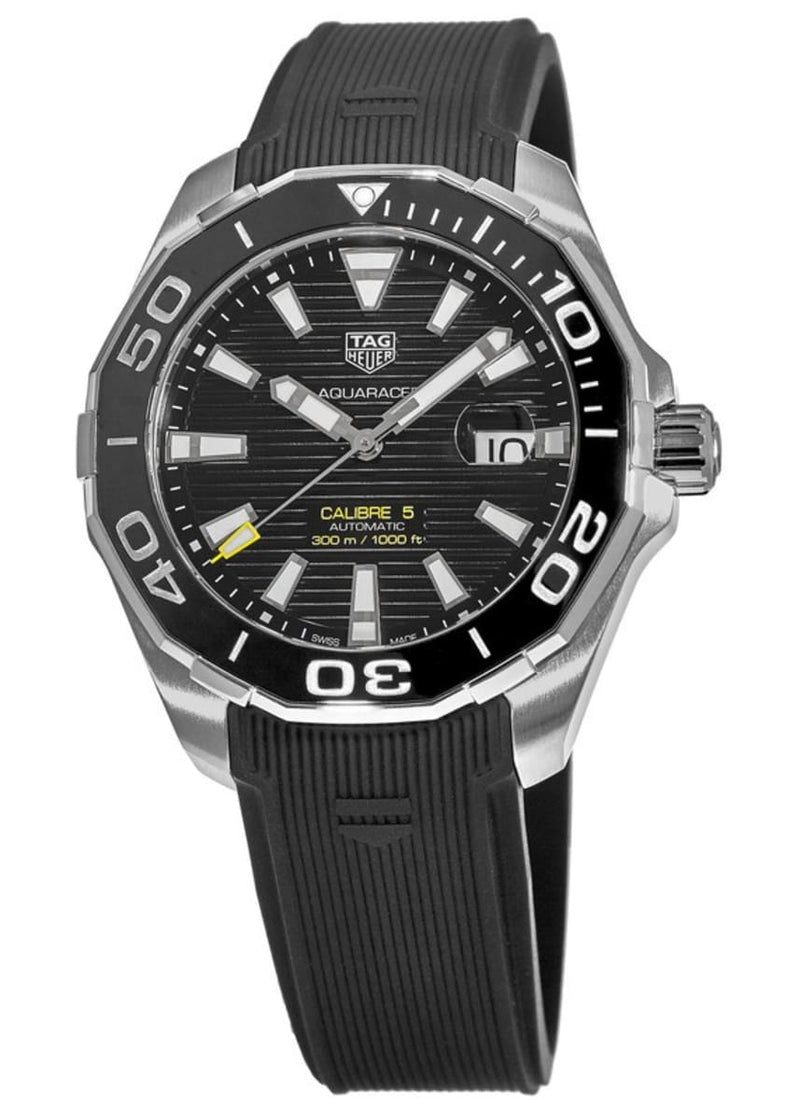 Shop Tag Heuer Aquaracer Calibre 5 Automatic Black Dial Black Rubber Strap Watch for Men - WAY201A.FT6142 in USA