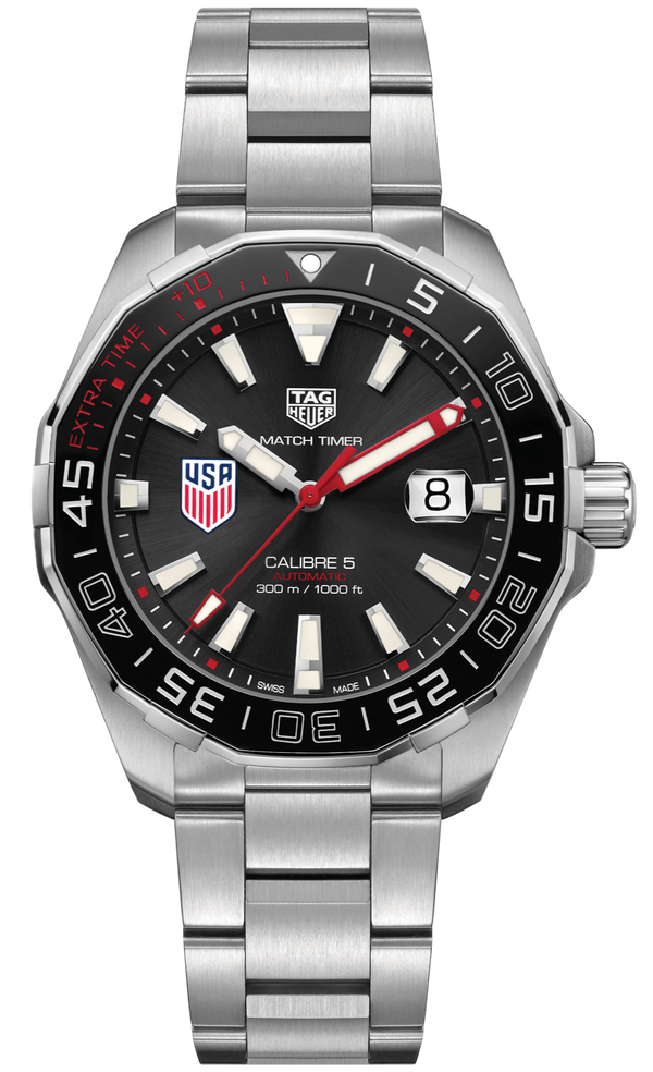 Shop Tag Heuer Aquaracer Automatic Match Timer Black Dial Silver Steel Strap Watch for Men - WAY201G.BA0927 in USA