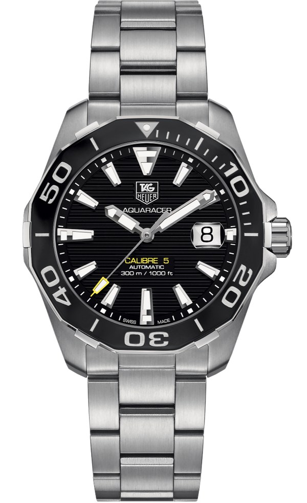 Shop Tag Heuer Aquaracer Automatic Black Dial Silver Steel Strap Watch for Men - WAY211A.BA0928 in USA