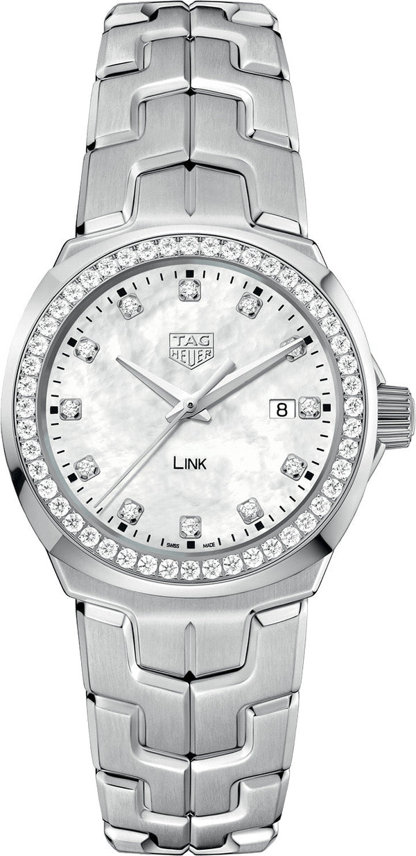 Shop Tag Heuer Link Quartz Diamonds Mother of Pearl Dial Silver Steel Strap Watch for Women - WBC1316.BA0600 in USA