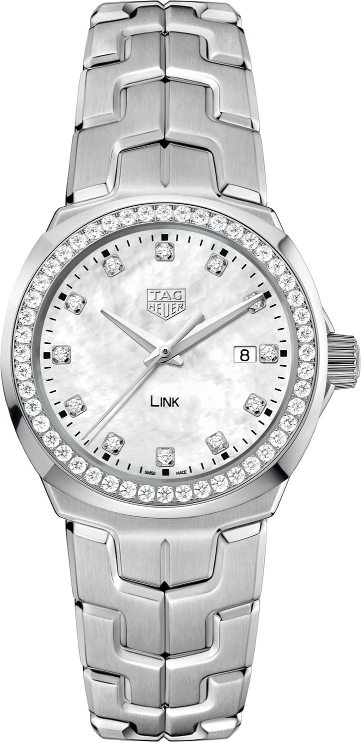 Shop Tag Heuer Link Quartz Diamonds Mother of Pearl Dial Silver Steel Strap Watch for Women - WBC1316.BA0600 in USA