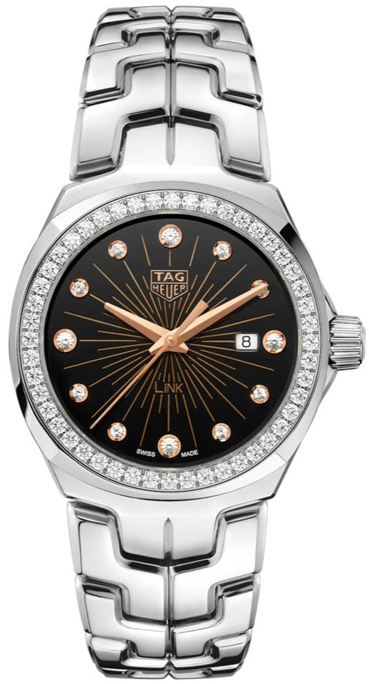 Shop Tag Heuer Link Quartz Diamonds Black Dial Silver Steel Strap Watch for Men - WBC131G.BA0649 in USA