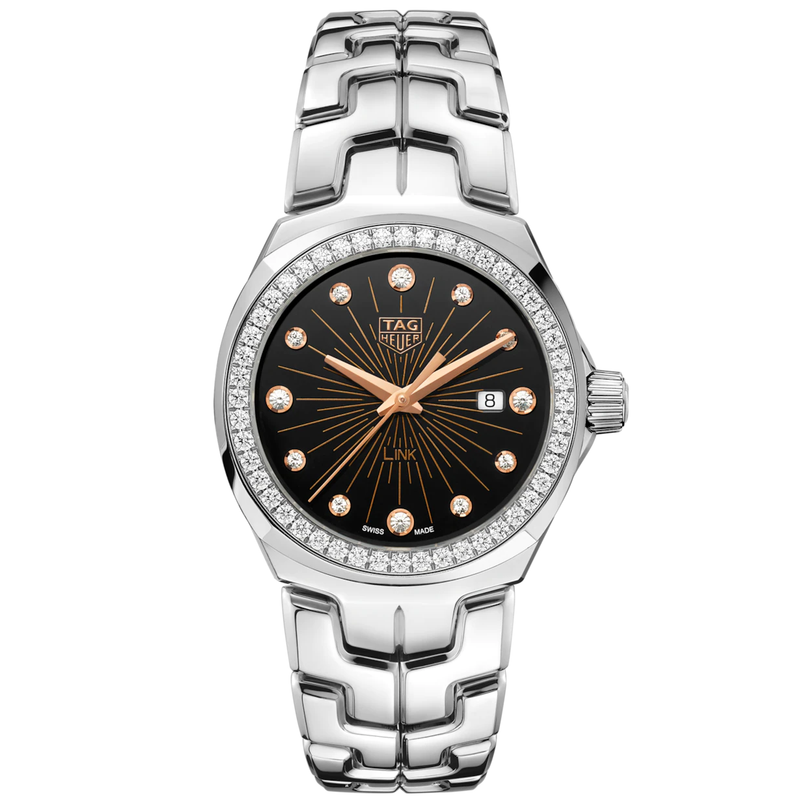 Shop Tag Heuer Link Quartz Diamonds Black Dial Silver Steel Strap Watch for Men - WBC131G.BA0649 in USA