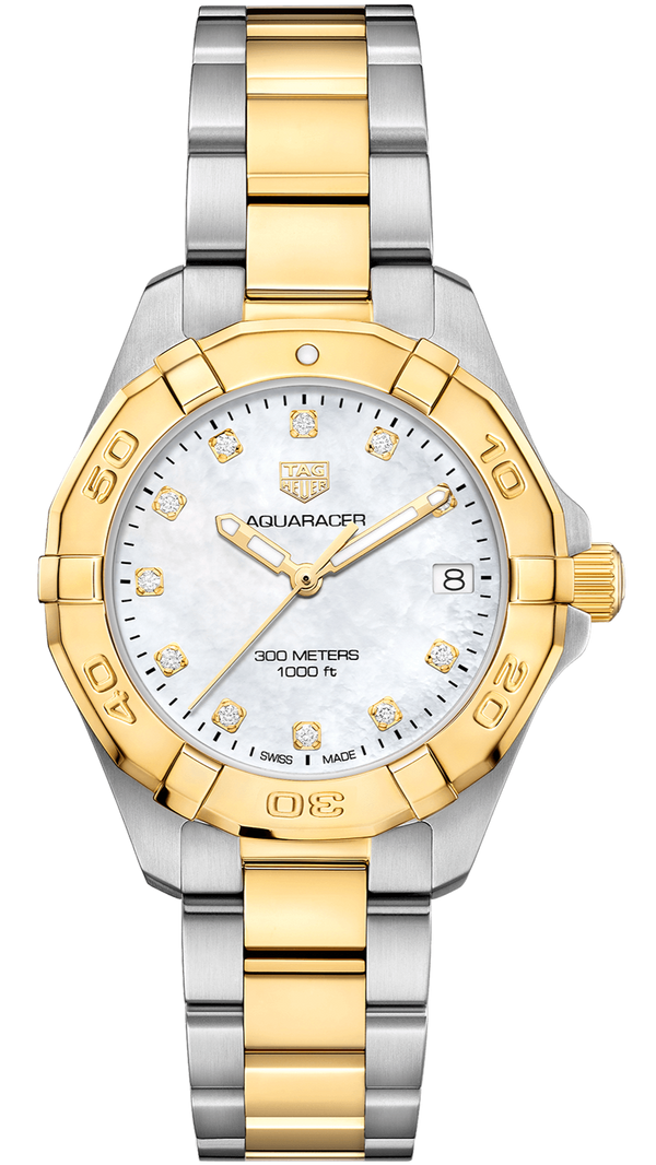 Shop Tag Heuer Aquaracer White Mother of Pearl Dial Two Tone Steel Strap Watch for Women - WBD1322.BB0320 in USA
