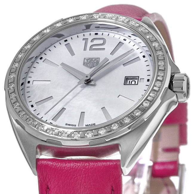 Shop Tag Heuer Formula 1 Quartz Mother of Pearl Dial Pink Leather Strap Watch for Women - WBJ131A.FC8252 in USA