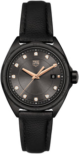 Shop Tag Heuer Formula 1 Diamonds Black Dial Black Leather Strap Watch for Women - WBJ1417.FC8234 in USA