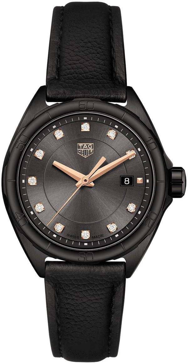 Shop Tag Heuer Formula 1 Diamonds Black Dial Black Leather Strap Watch for Women - WBJ1417.FC8234 in USA