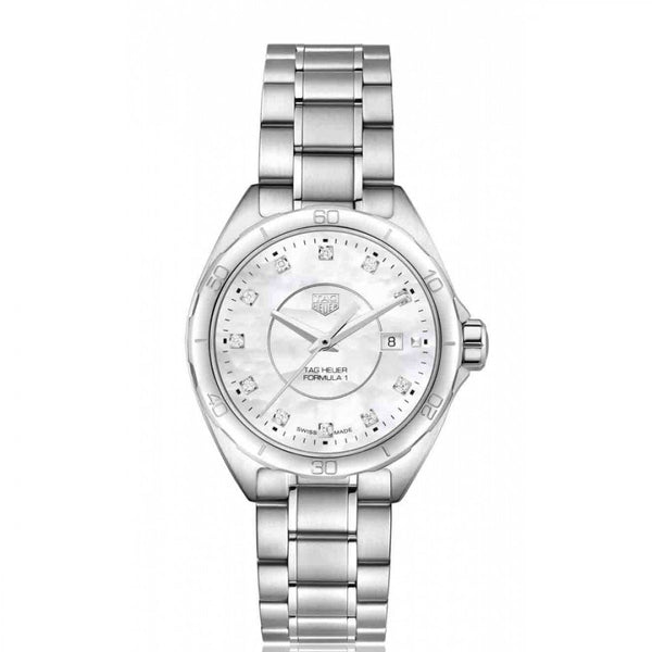 Shop Tag Heuer Formula 1 Diamonds Mother Of Pearl White Dial Silver Steel Strap Watch for Women - WBJ1419.BA0664 in USA