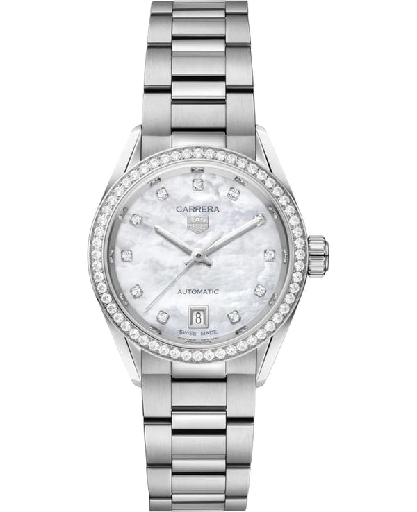 Tag Heuer Carrera Date Diamonds Mother of Pearl Dial Silver Steel Strap Watch for Women - WBN2414.BA0621 Buy Now By Tag Heuer