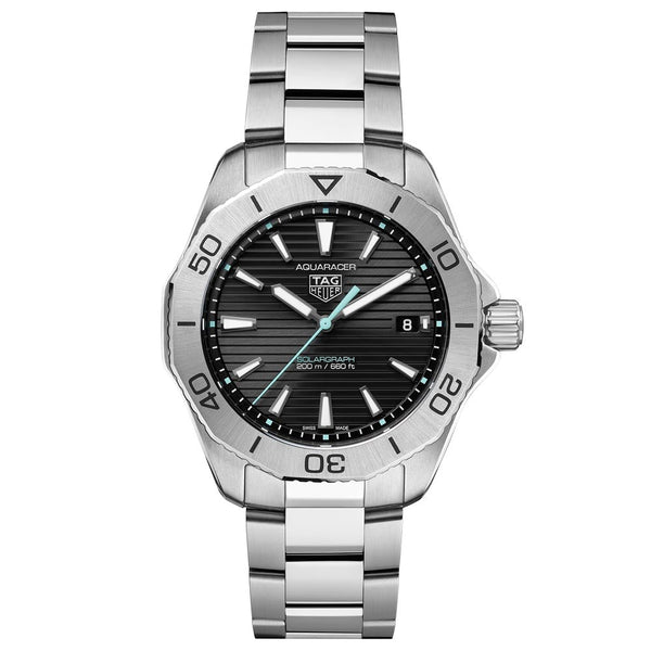 Shop Tag Heuer Aquaracer Professional 200 Solargraph Quartz Black Dial Silver Steel Strap Watch for Men - WBP1114.BA0000 in USA