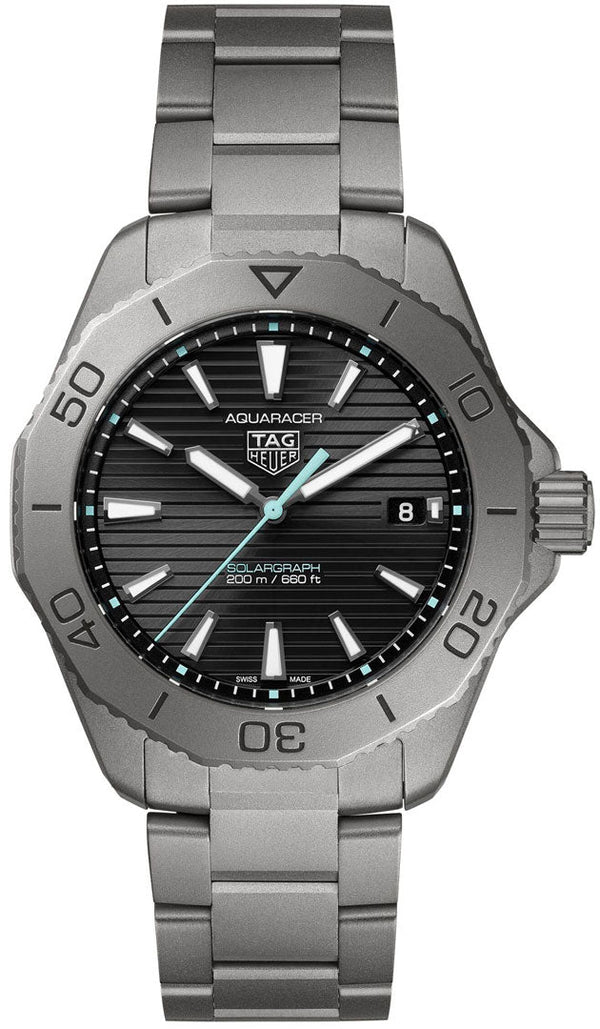 Shop Tag Heuer Aquaracer Professional 200 Solargraph Quartz Black Dial Silver Steel Strap Watch for Men - WBP1180.BF0000 in USA