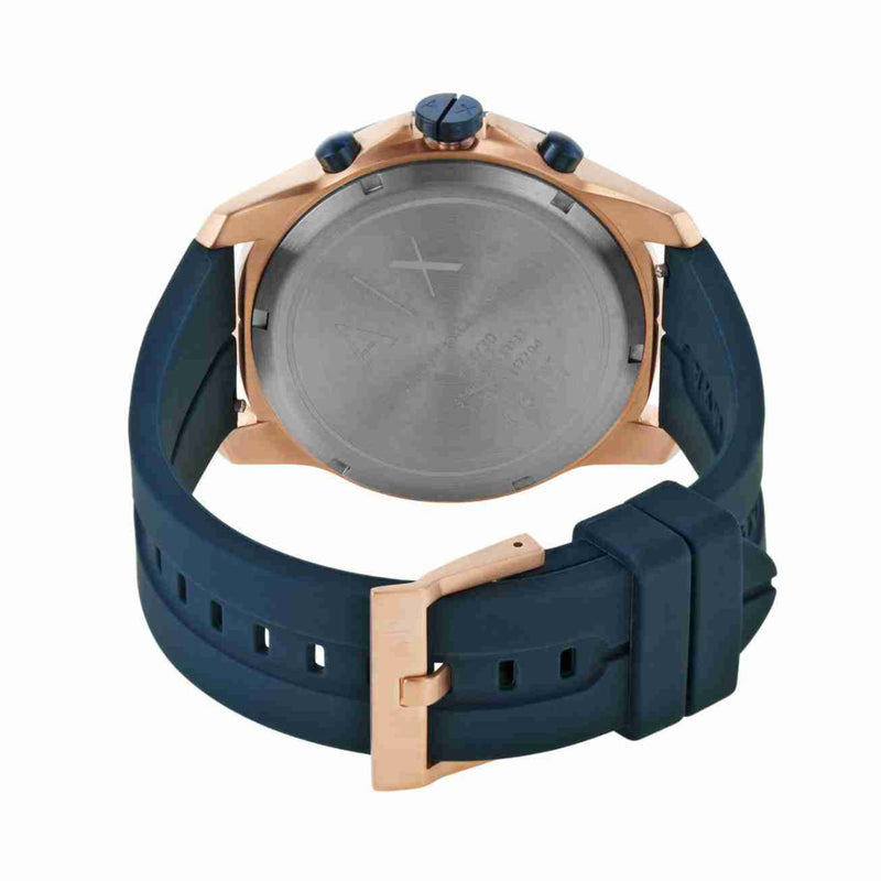 Armani Exchange Hampton Chronograph Rose Gold Dial Blue Silicone Strap Watch For Men - AX1730 Buy Now By Armani Exchange
