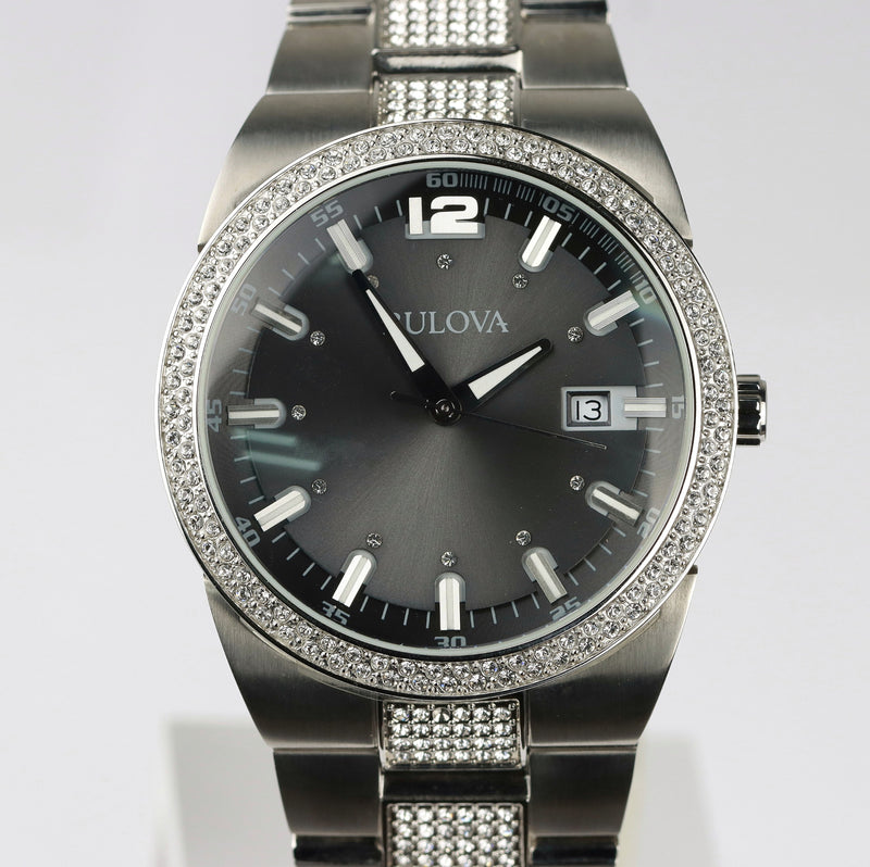 Shop Bulova Crystal Collection Brown Dial Silver Steel Strap Watch for Men - 96B221 in USA