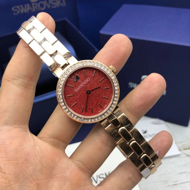 Shop Swarovski Daytime Quartz Coral Dial Rose Gold Steel Strap Watch for Women - 5182250 in USA
