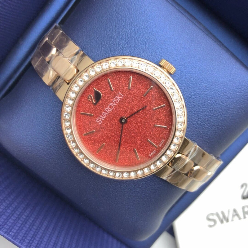 Shop Swarovski Daytime Quartz Coral Dial Rose Gold Steel Strap Watch for Women - 5182250 in USA