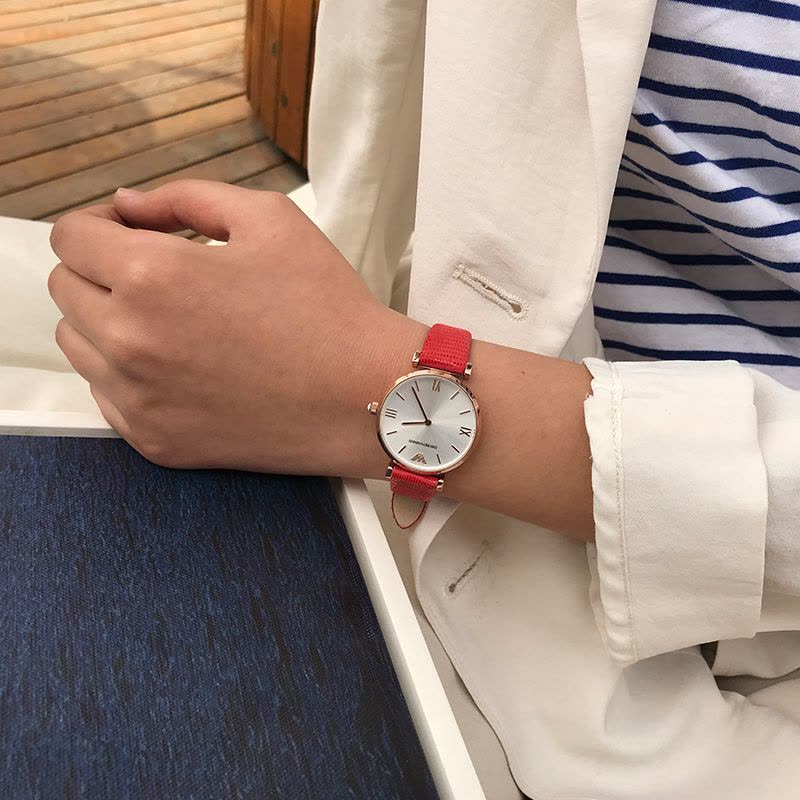 Emporio Armani Gianni T Bar Silver Dial Red Leather Strap Watch For Women - AR1876 Buy Now By Emporio Armani