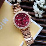 Michael Kors Parker Chronograph Red Dial Rose Gold Steel Strap Watch For Women - MK6106 Buy Now By Michael Kors