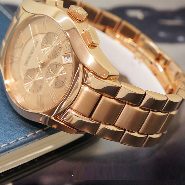 Emporio Armani Valente Chronograph Rose Gold Dial Rose Gold Steel Strap Watch For Men - AR0365 Buy Now By Emporio Armani